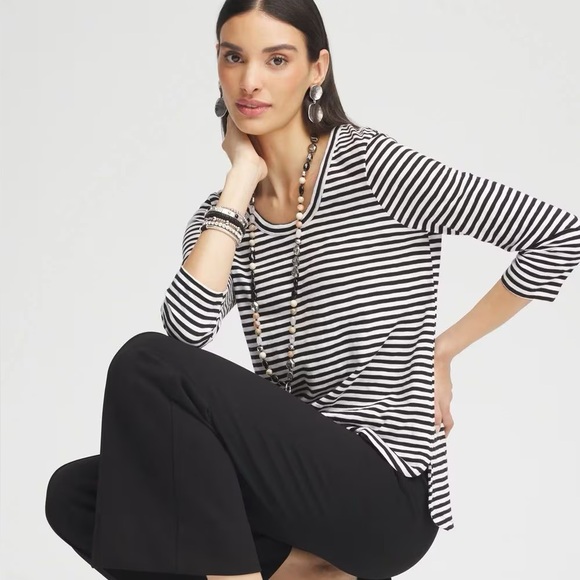 CHICO’S NWT 2 / Women’s L Striped Slub 3/4-Sleeve Tee • Cotton Modal Black White - Picture 9 of 10